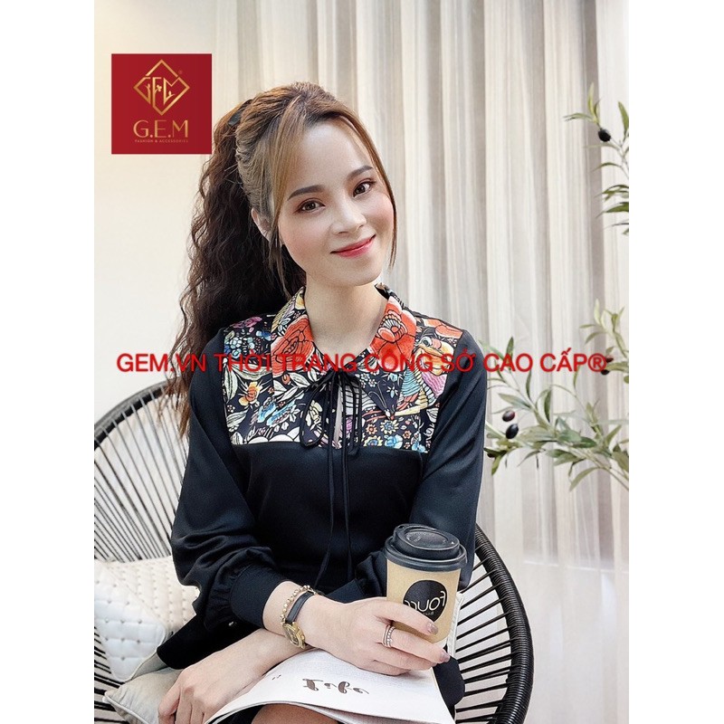 [BÁN BUÔN&amp;LẺ] Áo sơ mi nữ chất lụa phối hoa - áo kiểu thời trang - dễ phối hợp chân váy và các loại quần thời trang