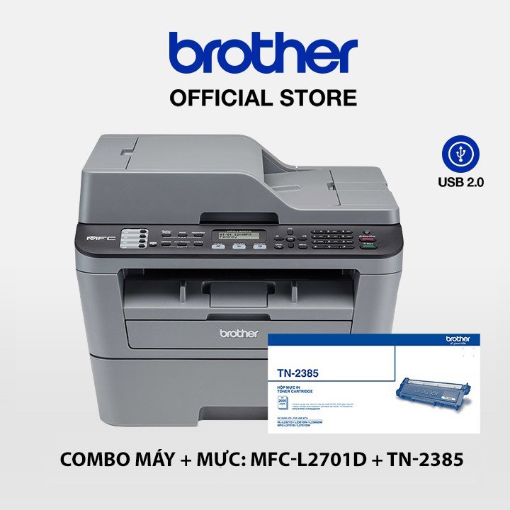 Combo Máy in laser (có Fax) Brother MFC-L2701D &amp; Mực in laser trắng đen Brother TN-2385