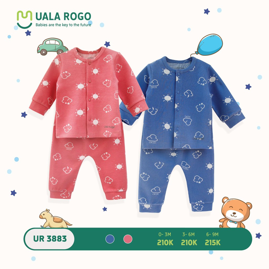 Bộ Uala Rogo quần áo dài tay cài giữa cotton thu đông kẻ sọc cao cấp mềm mịn cho bé trai bé gái mẫu mới 3884
