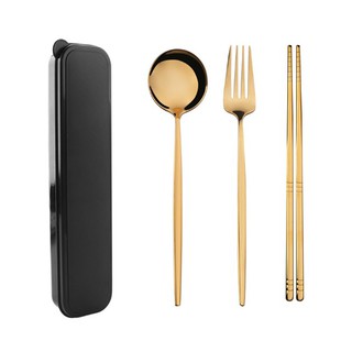 Bộ 3 món Đũa, Thìa, Dĩa Inox Cao Cấp - Màu vàng