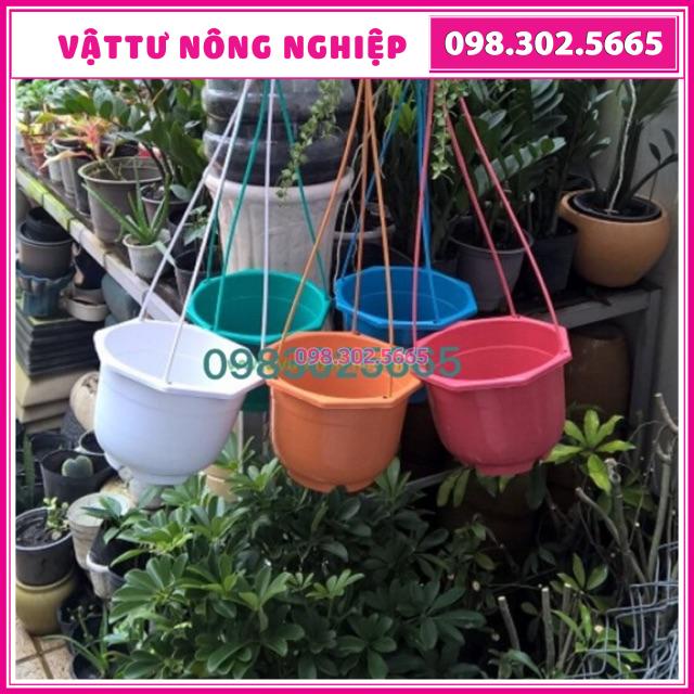 Combo 3 chậu nhựa có dây treo trồng cây và hoa loại Rộng 16cm x Cao 12cm