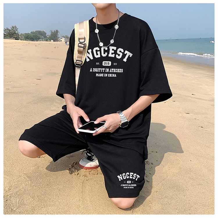 ( Freeship ) Bộ Đồ Thun Phối Chữ 2 Sản Phẩm Áo Kèm Quần Cực Kute Phong Cách Trẻ Trung Năng Động - Fom Dáng Nam Nữ