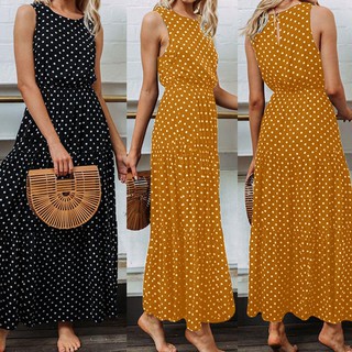 Đầm dài sát nách chấm bi xinh xắn cho nữ