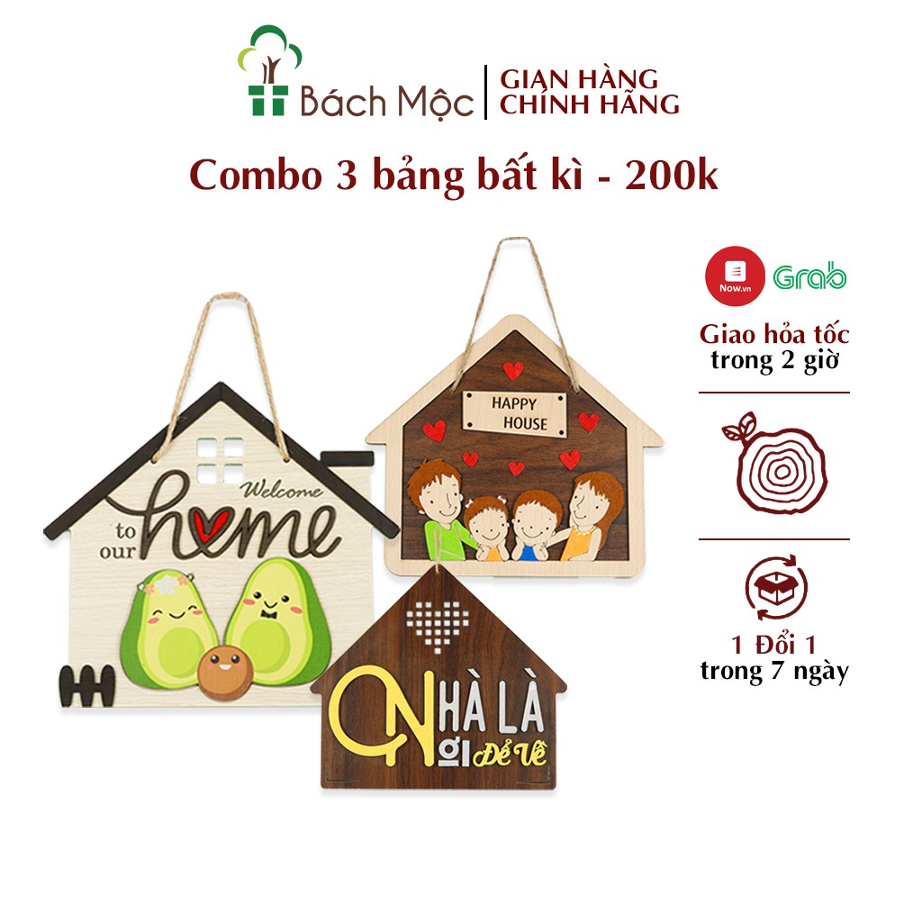 Combo 3 Bảng Gỗ Trang Trí Nhà Cửa BÁCH MỘC Tự Chọn Nhiều Mẫu Treo Tường, Treo Cửa