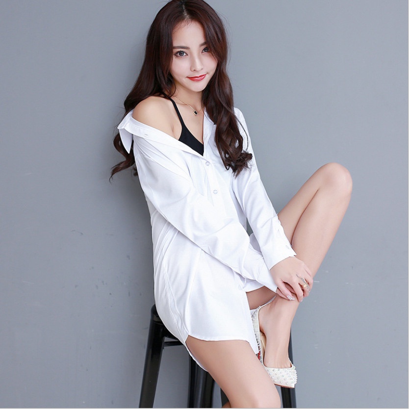 Váy đầm sơ mi trắng basic dáng suông phom rộng thoải mái năng động Mei Design V01