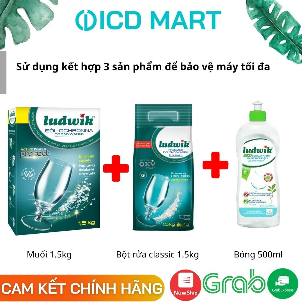 [NHẬP KHẨU EU] Muối máy rửa bát LUDWIK 1.5kg, làm mềm nước, dùng cho tất cả loại máy Bosch, Texgio, Hafele