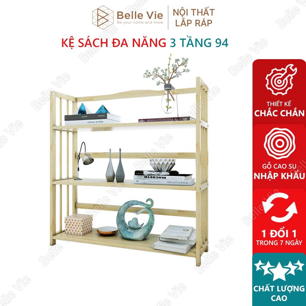 Kệ Sách 3 Tầng x 94Cm BelleVie Kệ Gỗ Tự Nhiên Decor Lắp Ráp Đơn Giản Dễ Dàng Bookshelf 3F Natural