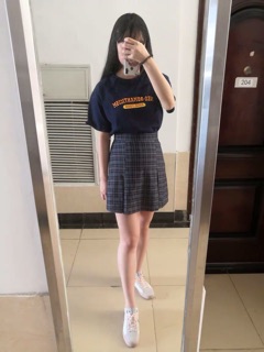 Set Áo và chân váy xanh than ( Có ảnh thật )