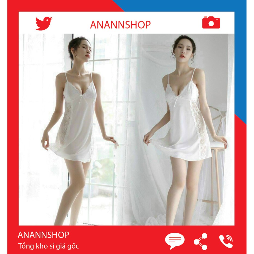 Váy Ngủ Nữ FREESHIP Đầm Ngủ Lụa Hai Dây Phối Ren Sexy Quyến Rũ Gợi Cảm Hàng Cao Cấp 1824