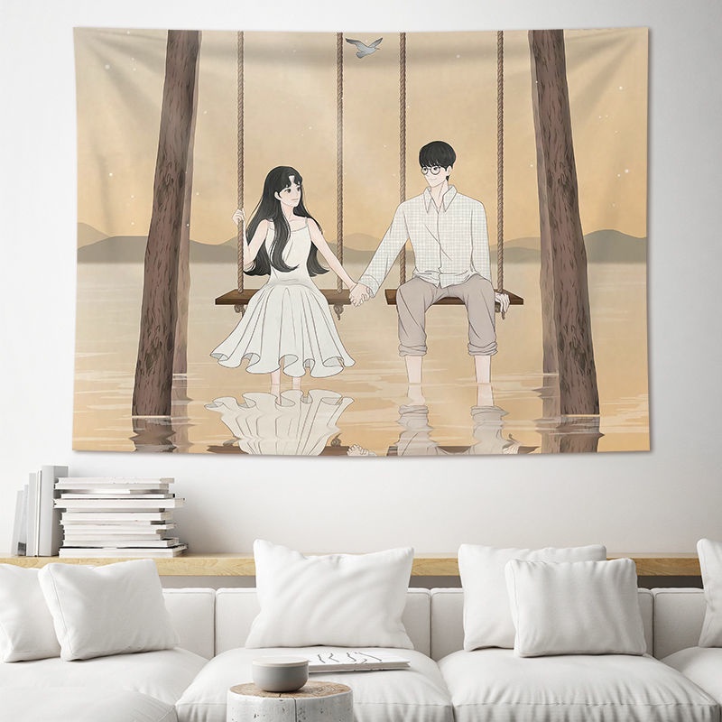 Tranh vải treo tường trang trí hình cặp đôi phong cách Hàn Quốc