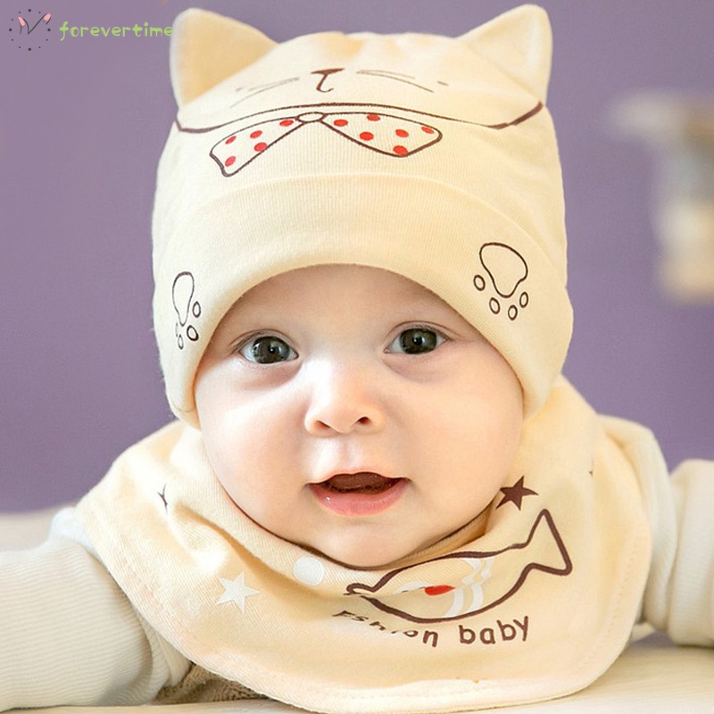 ☞mũ☜ Autumn Winter Infant Knitted Hat Scarf Warm Cute Beanies Newborn Boy Girl Cap Collar Hats Set For 0-8 Months Baby