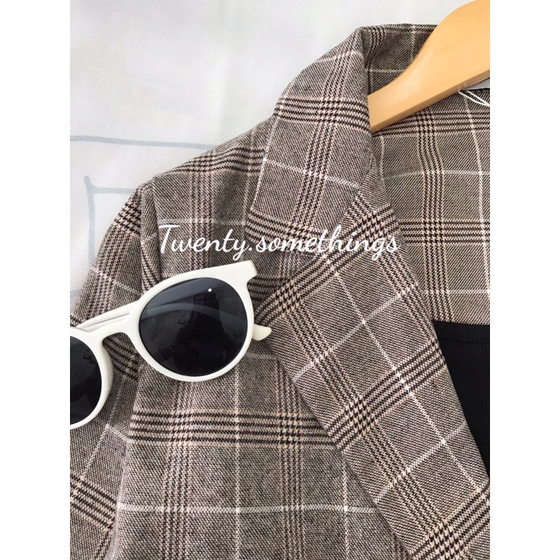 ÁO BLAZER KẺ NÂU SỮA 1 LỚP (ảnh thật/sẵn/video) | BigBuy360 - bigbuy360.vn