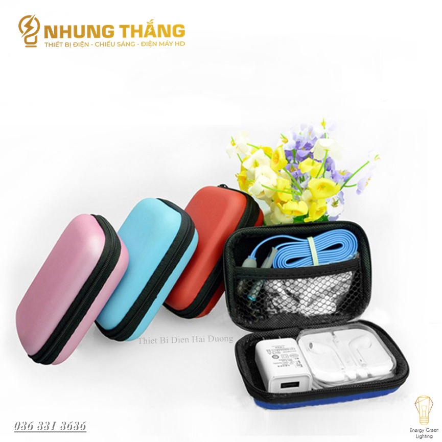 Túi Lưu Trữ Phụ Kiện Bảo Vệ Ổ Cứng Di Động , Dây Cáp USB ,  Tai Nghe - Có Dây Khóa Kéo Tiện Lợi - Nhiều Màu sắc Lựa Chọn