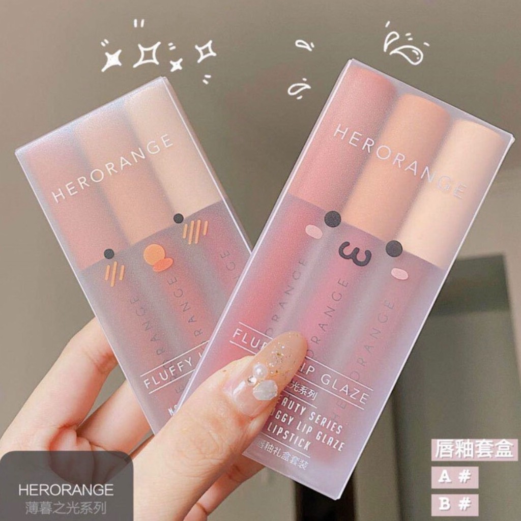 Set 3 Cây Son Kem Lì Herorange Fluffy Lip Glaze