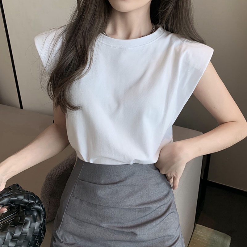 Set Áo Cotton Cao Cấp Không Tay Độn Vai Chân Váy Vạt Chéo Nhún Cạp Thời Trang Sugal TOP NU 033 + CV NU 010
