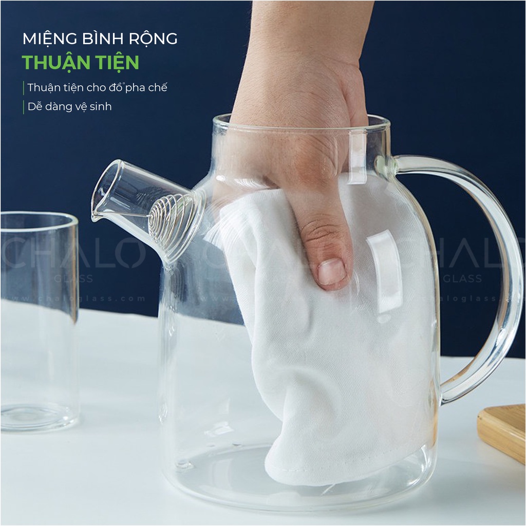 Bình trà thủy tinh chịu nhiệt nắp gỗ &amp; inox - 1000ml ~ 1800ml - BINH-04 &amp; BINH-05