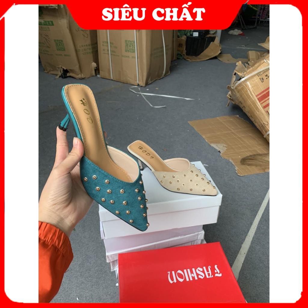 [ẢNH THẬT]  Giày Cao Gót Dưới 7p, Guốc Da Lộn Màu Sang Chảnh Độc Lạ Đính Hạt 5p Full Box | BigBuy360 - bigbuy360.vn