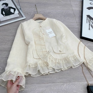 Áo dạ tweed viền ren bèo , áo khoác dạ tiểu thư viền bèo