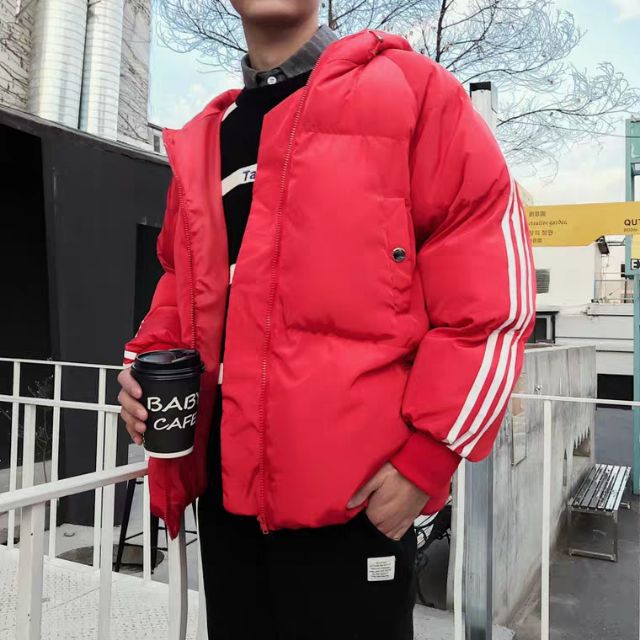 Sale SLCH (đỏ đen) áo phao nam tay vạch có mũ siêu ấm Ulzzang chất đẹp size màu inbox