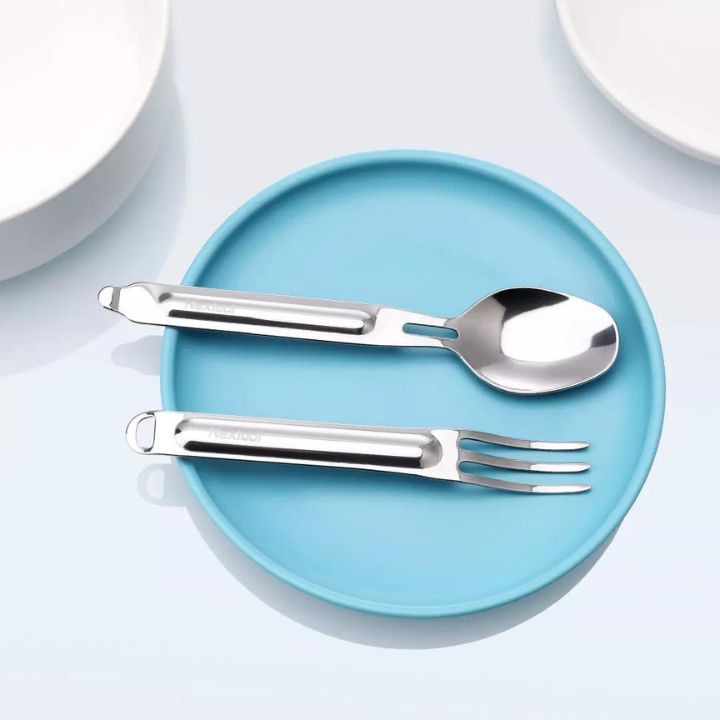 Bộ thìa dĩa di động gấp gọn bằng thép không gỉ kèm hộp đựng