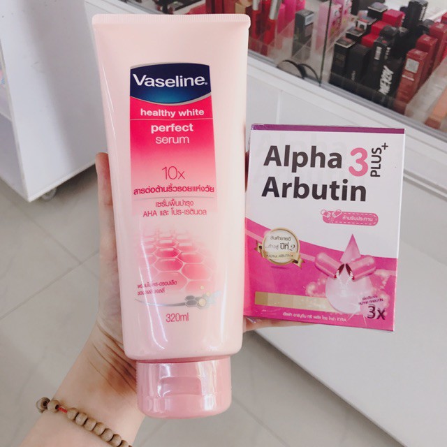 GIÁ SIÊU RẺ COMBO sữa dưỡng Vaseline 10x & Vỉ kích trắng da alpha arbutin Thái Lan Hàng chính hãng