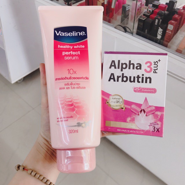 Dưỡng Thể Vaseline 10X Và Vỉ Kích Trắng Alpha Arbutin Thái Lan