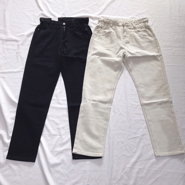 Quần baggy jean nhún eo. 2 màu đen - kem