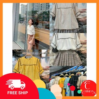 Áo sơ mi nữ|💖freeship 50k💖|áo viền cộc tay viền bèo