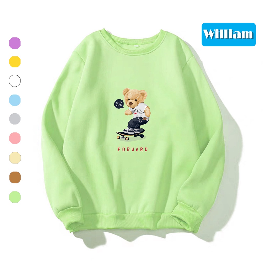 Áo sweater nam nữ in hình Gấu dễ thương chất nỉ dày dặn, hợp làm áo cặp William - DS176