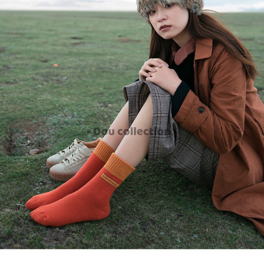 [Nowship2h] Vớ Tất Len Unisex Cổ Cao Trơn Đan Len Dày Họa Tiết STRANGER Thời Trang Vintage Thu Đông - Mã TV027