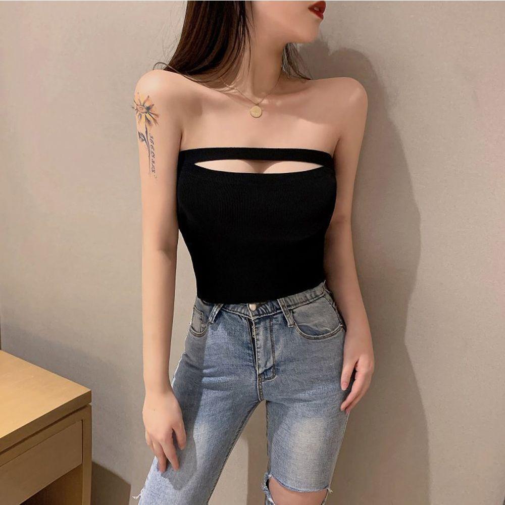 OCEANMAP Áo Không Tay Không Dây Co Giãn Màu Trơn Quyến Rũ Dành Cho Nữ