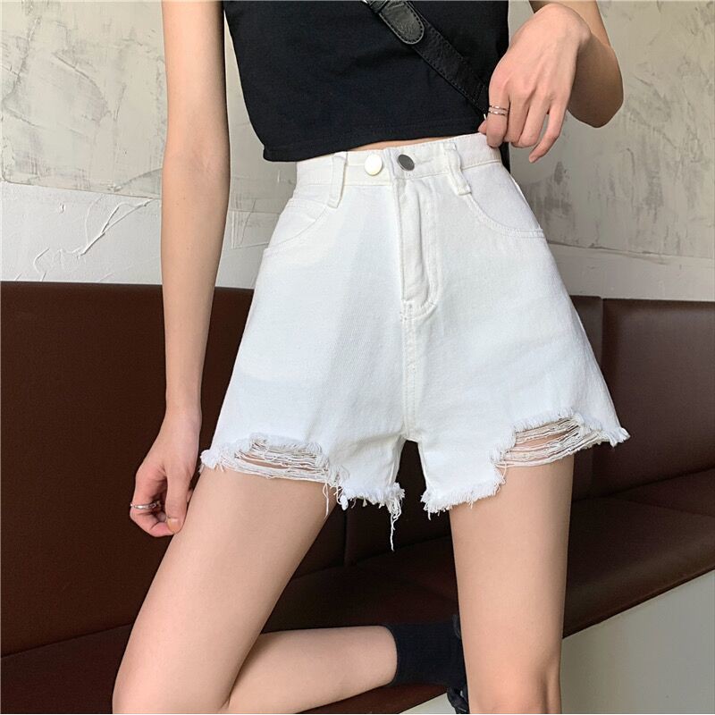 Quần jean♀۩✟Quần short denim nữ lưng cao cạp phiên bản hàn quốc ống rộng siêu hot mới ra mắt