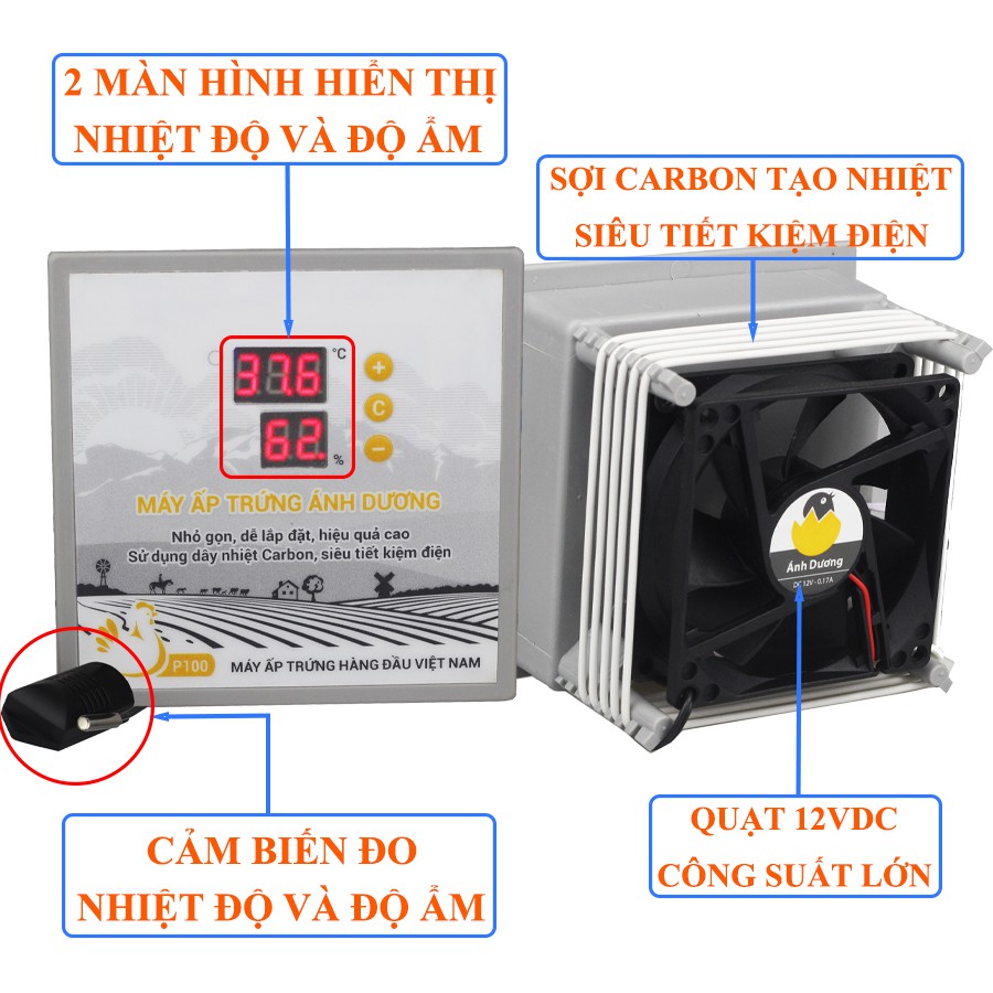 Máy Ấp Trứng Gà Mini Ánh Dương P100 - Bản Tự Lắp Ráp - Đảo Tay