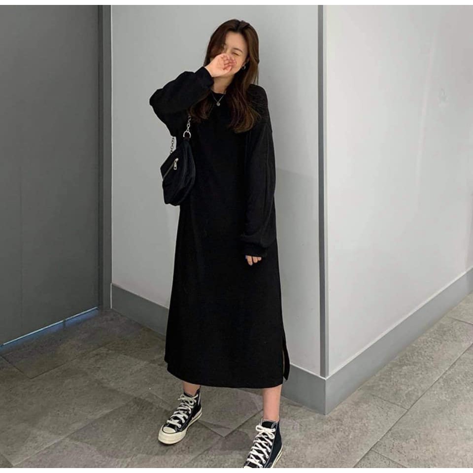 Váy Len đen basic mùa thu đông đơn giản cá tính HOT 🎀 Váy Len Dáng Thụng Ulzzang | WebRaoVat - webraovat.net.vn