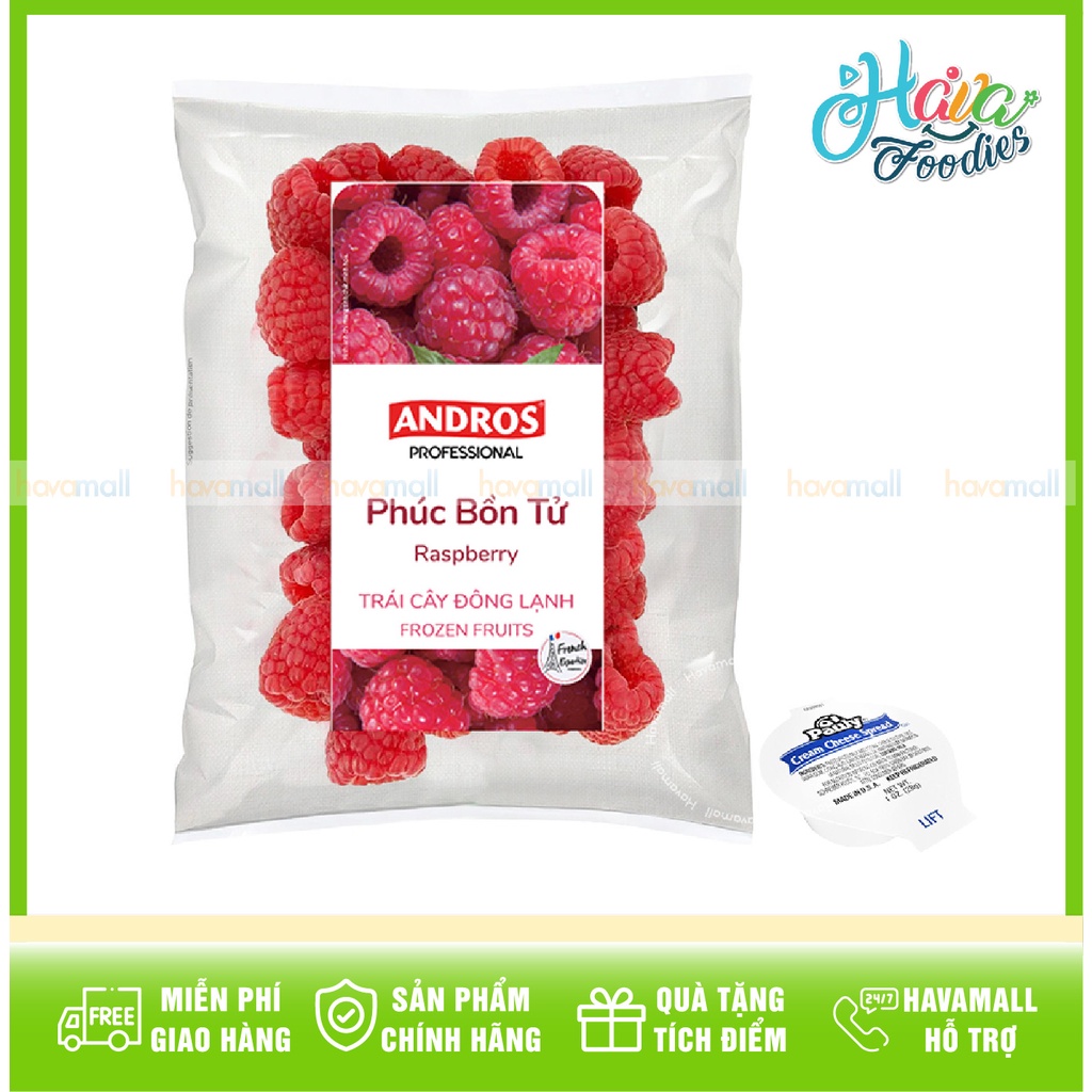 Trái Phúc Bồn Tử Đỏ Đông Lạnh Andros Gói 500gr - Tặng Kem Phô Mai Hủ 28gr