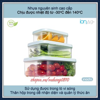 Bộ 3 hộp nhựa đựng thực phẩm chữ nhật Inochi ✿ - ion Ag+ kháng khuẩn