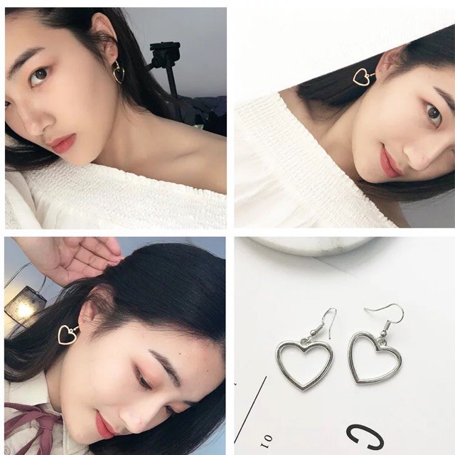 Bông tai trái tim hình khung duyên dáng xinh sắn