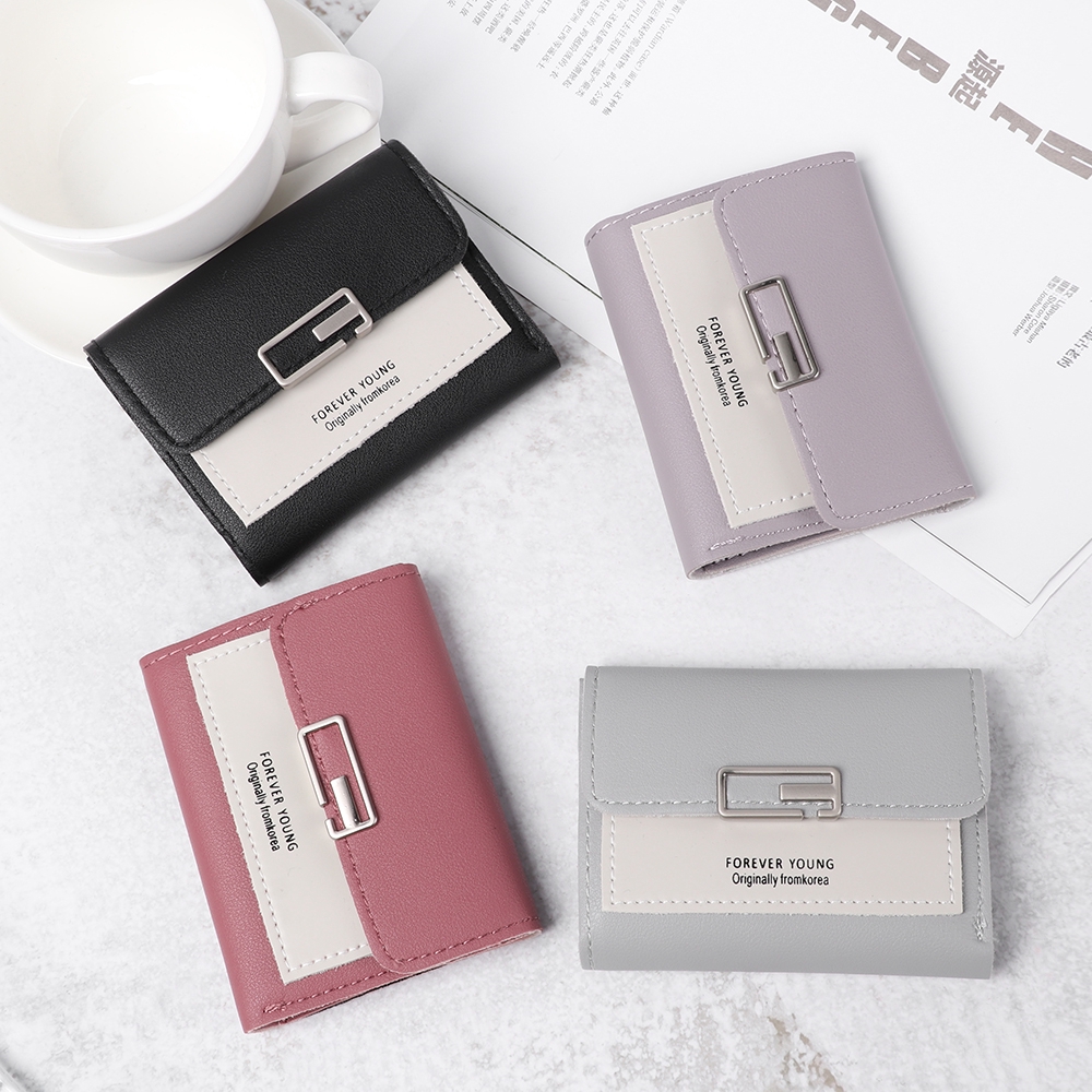 Ví ngắn da PU có khóa kéo đáng yêu dành cho nữ