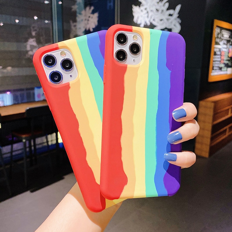 Ốp Điện Thoại Silicon Màu Cầu Vồng Cho iPhone 11 Pro MAX X XS MAX XR 6s 6 7 8 Plus SE 2020