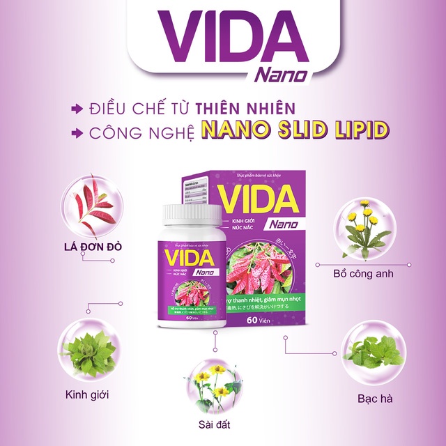 Viên Uống Vida Nano Hỗ Trợ Thanh Nhiệt, Giảm Rôm Xẩy, Mụn Nhọt Hộp 60 viên Alika