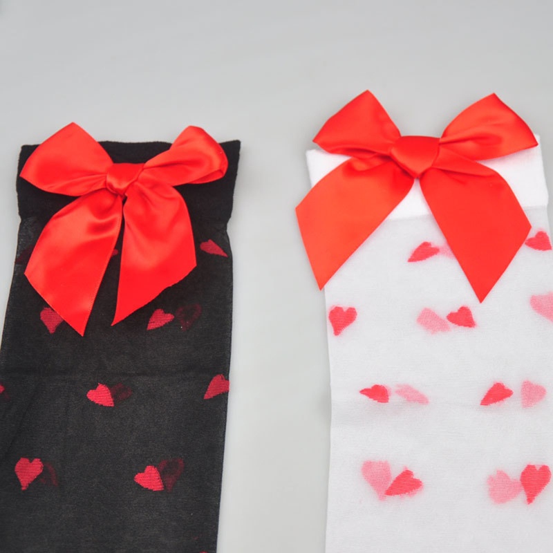 Xiangbao Vớ Dài Qua Gối Vải Lụa Đính Nơ To Họa Tiết Chấm Bi Trái Tim Ngọt Ngào Phong Cách Lolita Gợi Cảm Cho Nữ