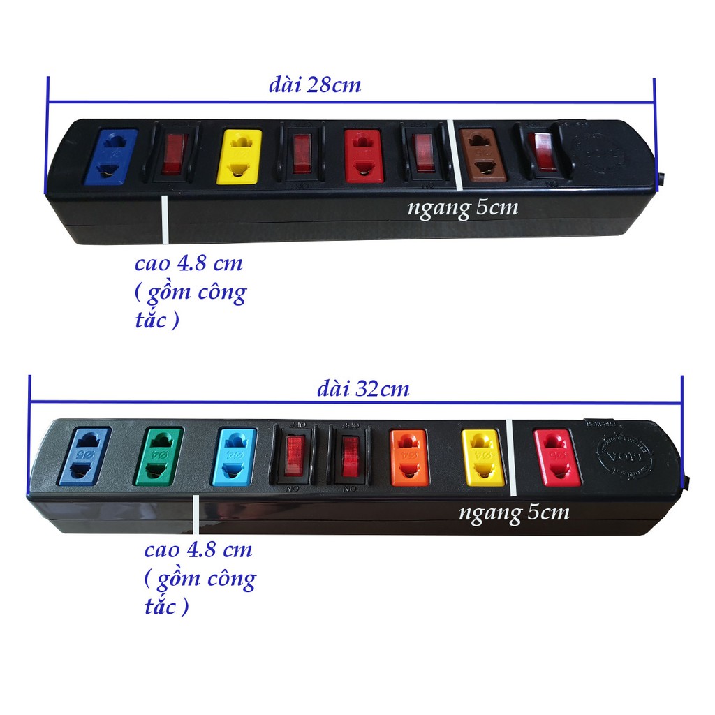 Ổ cắm điện 4 ổ cắm 4 công tắc / 6 ổ cắm 2 công tắc dây 3 mét 5 mét LIOA