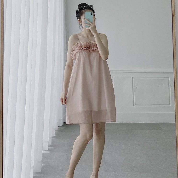 YU CHERRY | Đầm hai dây bèo hoa viền ngực Peplum Cami Dress YD140