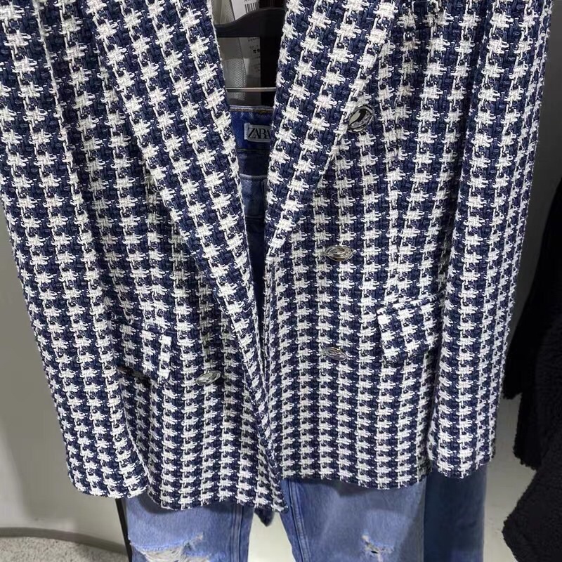 ÁO KHOÁC DẠ TWEED KẺ XANH ZARA TUỒN FORM CỰC ĐẸP