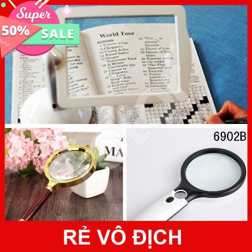 [XÃ KHO] KÍNH LÚP ĐỌC SÁCH QUAY 180 ĐỘ - 6902A-B CÓ ĐÈN LED - 3D MAGNIFIER 80mm [HCM]