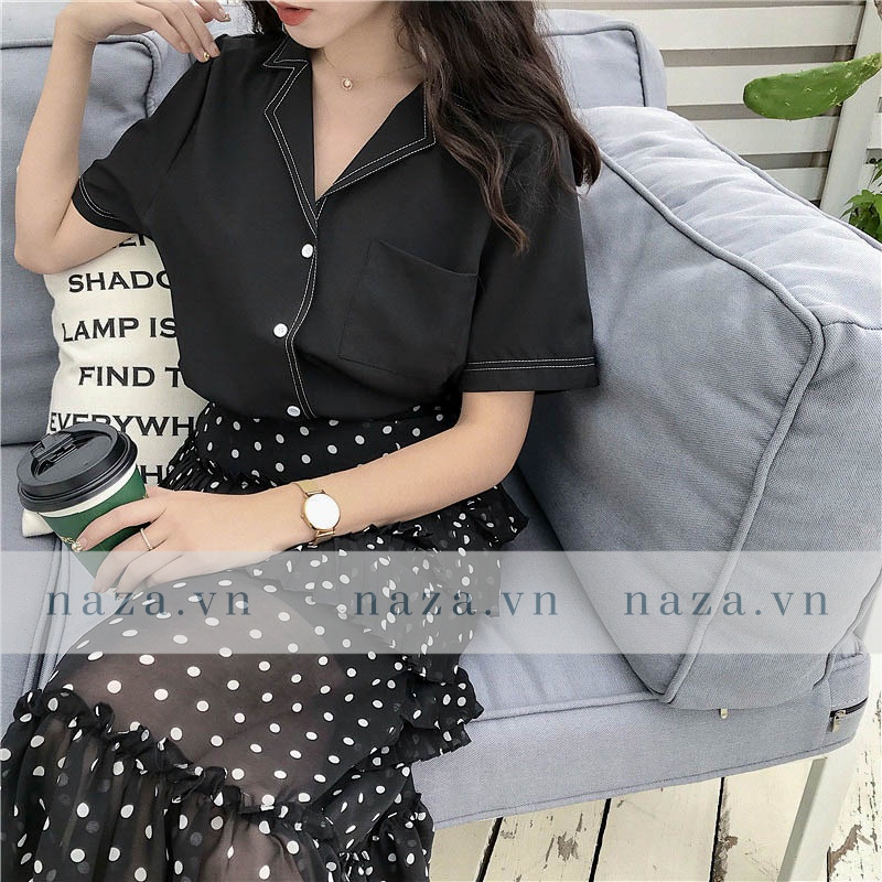 Áo Sơ Mi Cổ V Viền Chỉ Nổi Công Sở