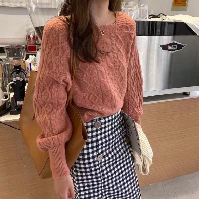 Aó len dệt kim áo len tăm tay dài cổ vuông vặn thừng chất dày dăn siêu ấm thời trang 2021 K5HO | BigBuy360 - bigbuy360.vn