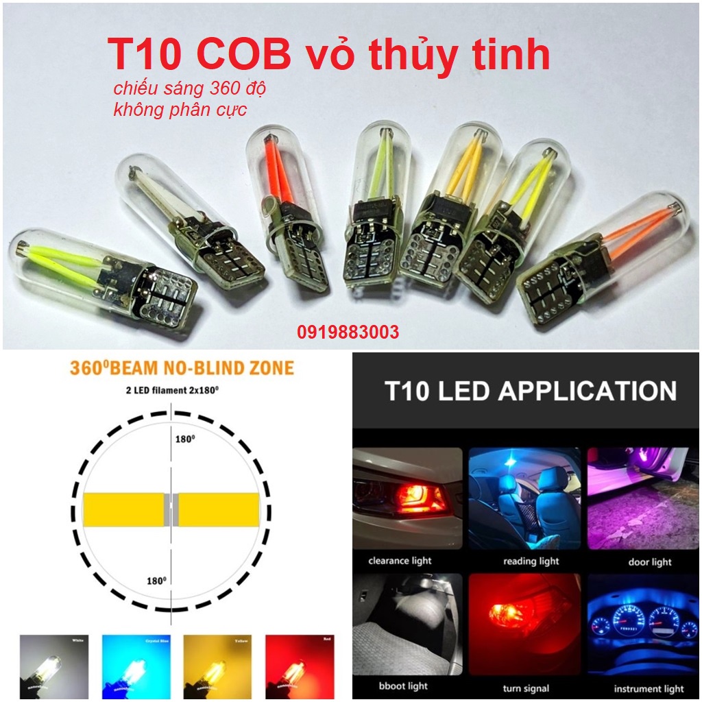 Hình ảnh 1 bóng đèn LED T10 COB Glass, T10 siêu sáng ô tô xe máy #1