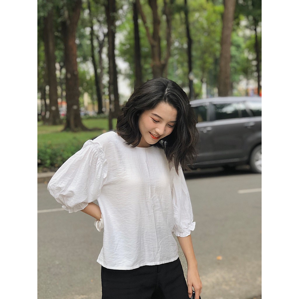 Áo kiểu vai bèo nơ lưng KAMONG A081