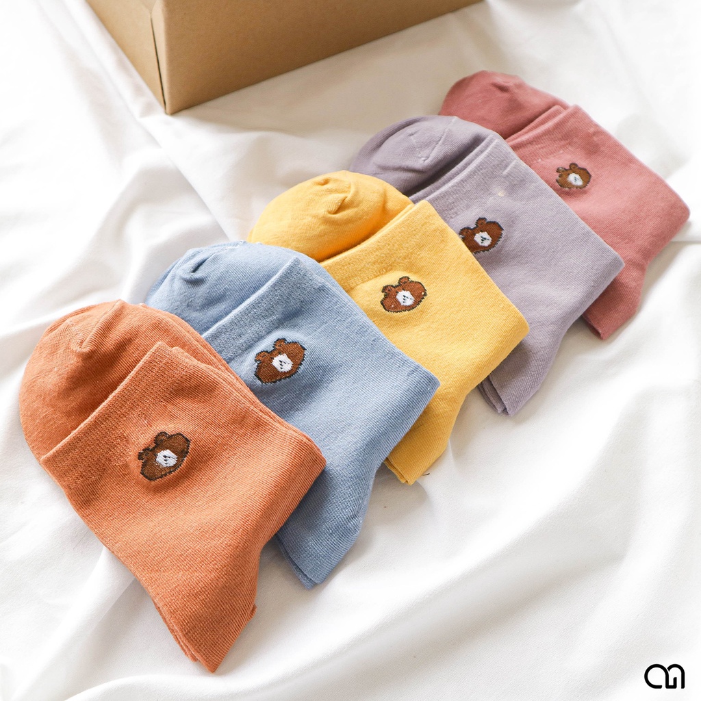 Tất Vớ Cổ Ngắn Nam Nữ Họa Tiết Gấu Unisex Style Hàn Quốc